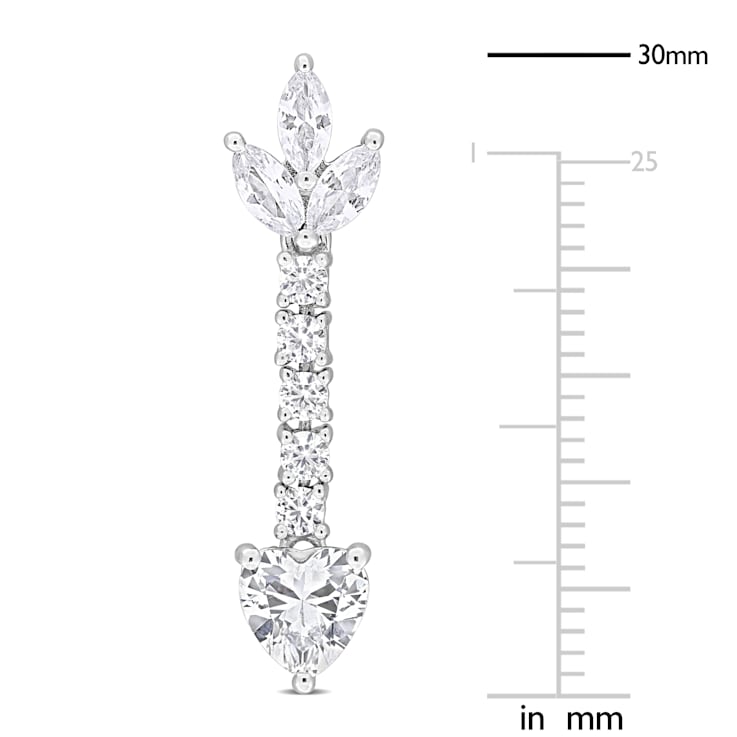3 5/8 CT TGW Created White Sapphire Heart Drop Earrings in Sterling Silver
