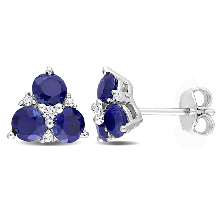 1 7/8 CT TGW Created Blue Sapphire and Created White Sapphire 3-Stone
Earrings in Sterling Silver