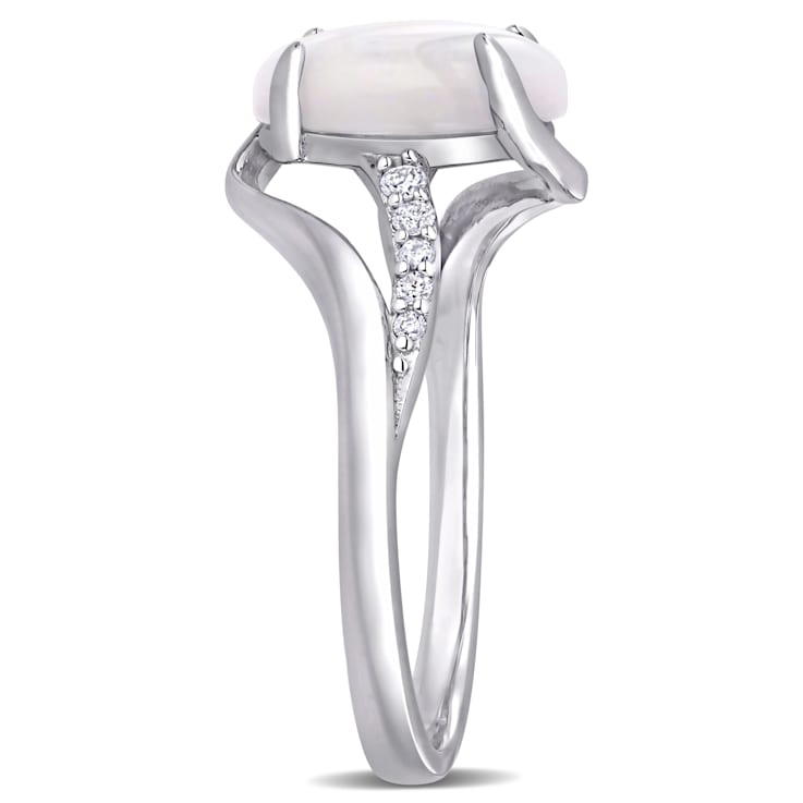 1 5/8 CT TGW Opal and 1/10 CT TW Diamond Twist Ring in Sterling Silver