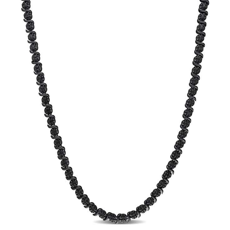 1 2 CT TW Black Diamond Tennis Necklace in Sterling Silver with Black Rhodium Plated 12LN3A