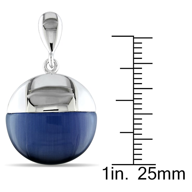 19 CT TGW Simulated Blue Cat Eye Domed Drop Earrings in Sterling Silver