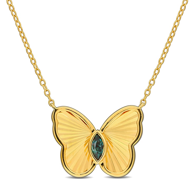 1/5 CT TGW Alexandrite Butterfly Necklace in Yellow Plated Sterling Silver
