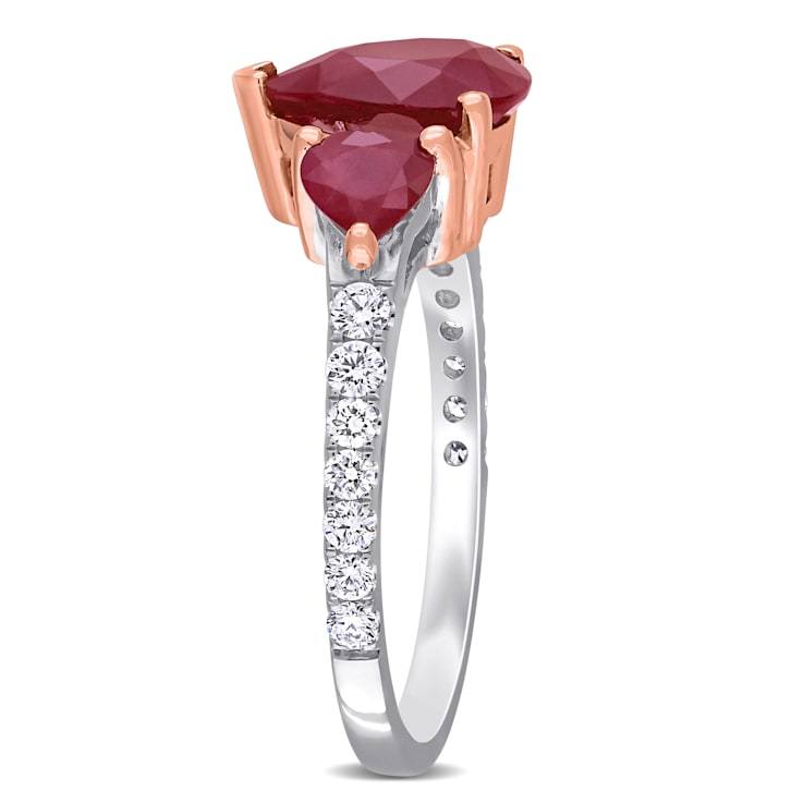 2 4/5 CT TGW Ruby and 1/3 CT TW Diamond 3-stone Ring in 2-tone 14K White
& Rose Gold