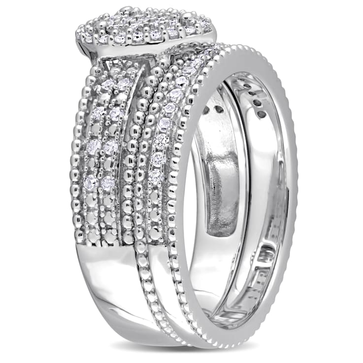 1/3 CT TW Diamond Pear Shape Cluster Bridal Set in Sterling Silver