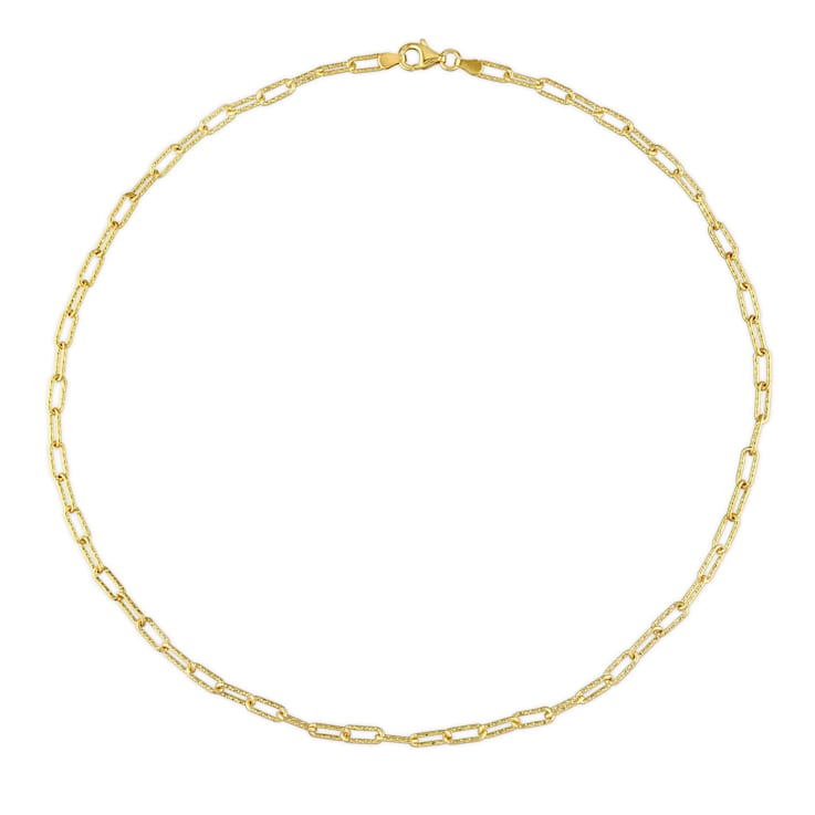 3.5MM Fancy Paperclip Chain Necklace in Yellow Plated Sterling Silver