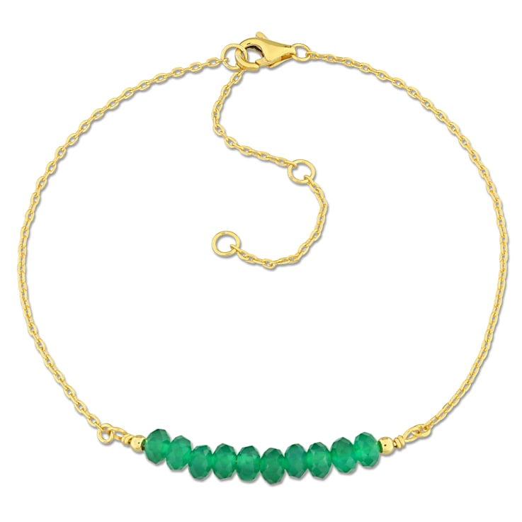 5/8 CT TGW Green Onyx Bead Bar Bracelet in Yellow Plated Sterling Silver