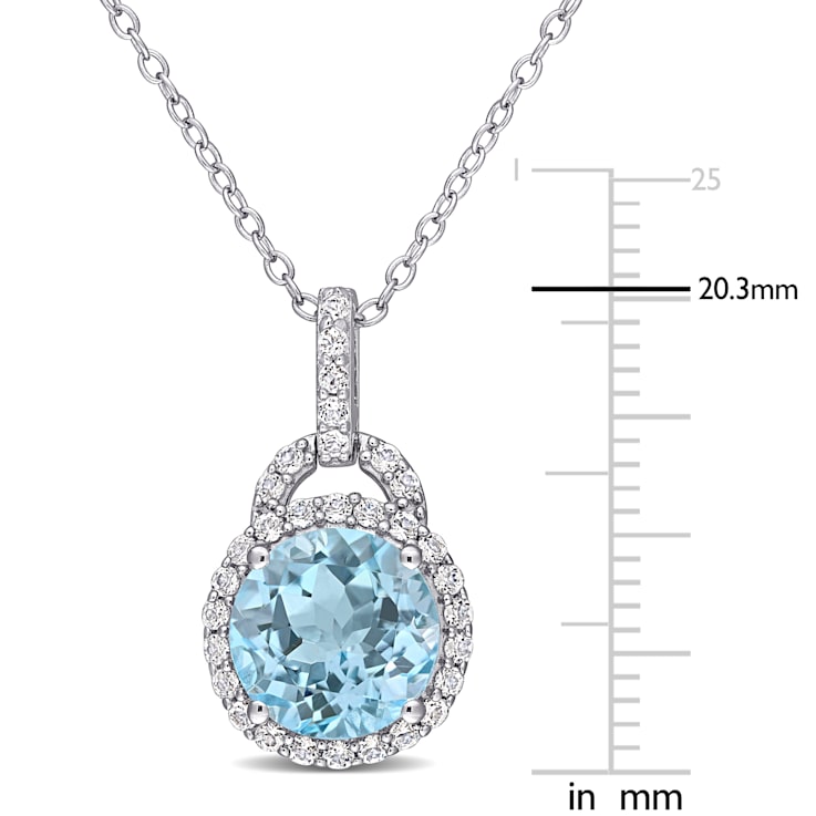 4 CT TGW Sky Blue and White Topaz Pendant with Chain in Sterling Silver