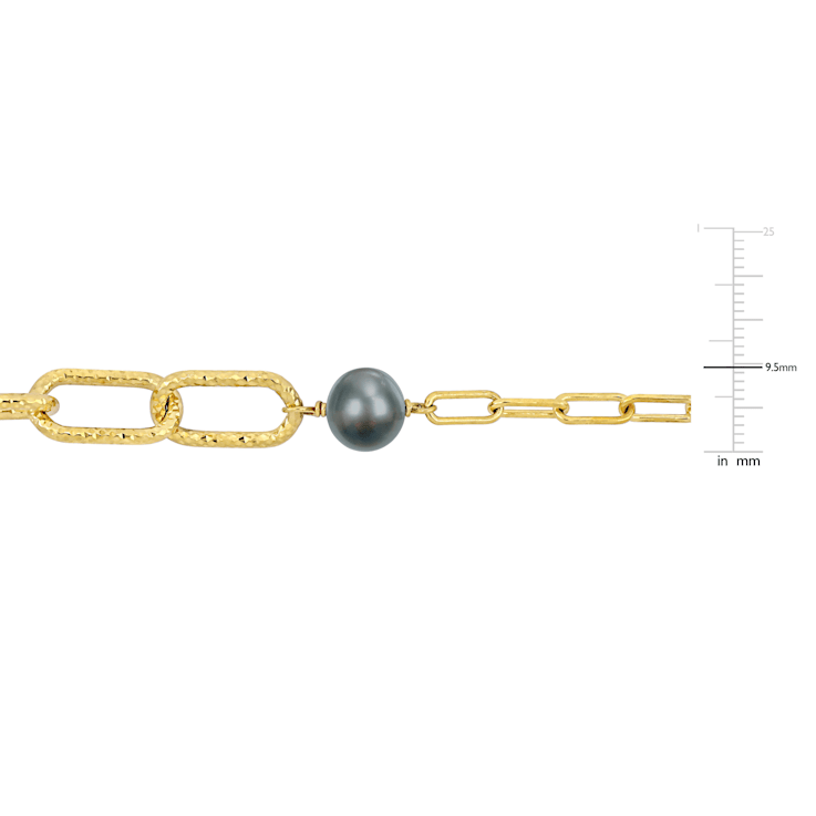 9-10 MM Grey Freshwater Cultured Pearl Oval Link Necklace in 18K Yellow
Gold Over Sterling Silver
