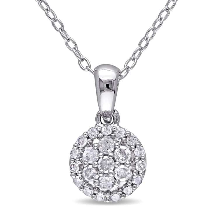 1/4 CT TW Diamond Cluster Halo Pendant with Chain in Sterling Silver