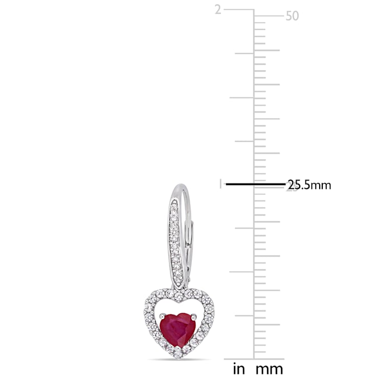 1 3/5 CT TGW Ruby-CN White Sapphire and 1/10 CT TW Diamond Leverback
Earrings in 14K White Gold