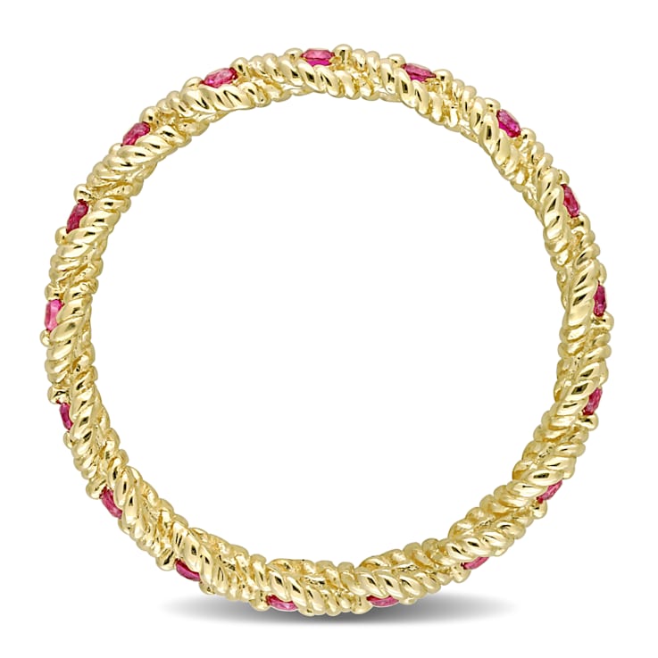 1/4 CT TGW Created Ruby Infinity Eternity Ring in 10K Yellow Gold