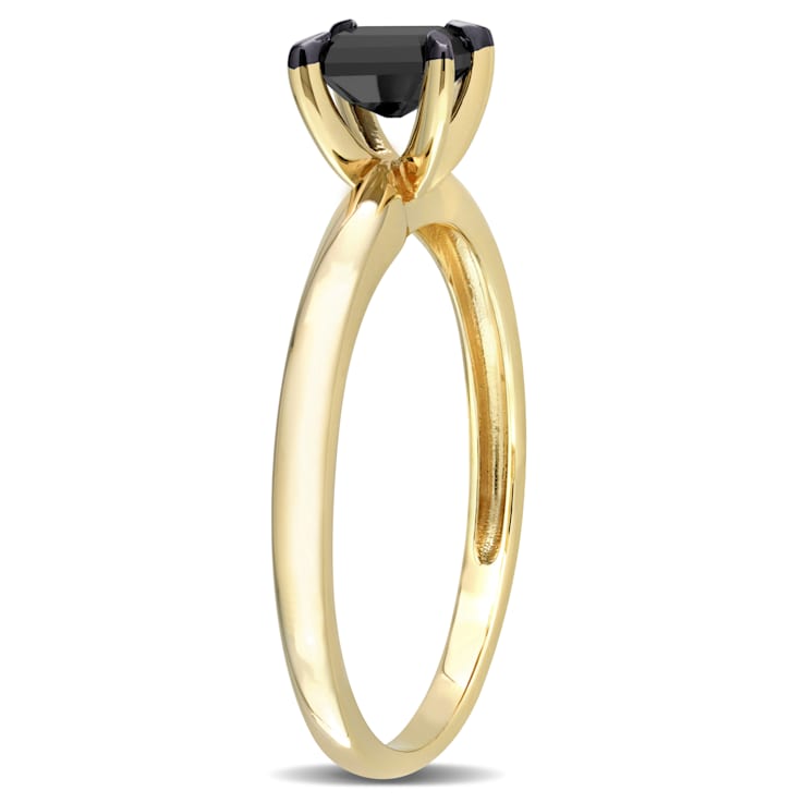 1/2 ct Black Diamond Solitaire Engagement Ring in 14K Yellow Gold