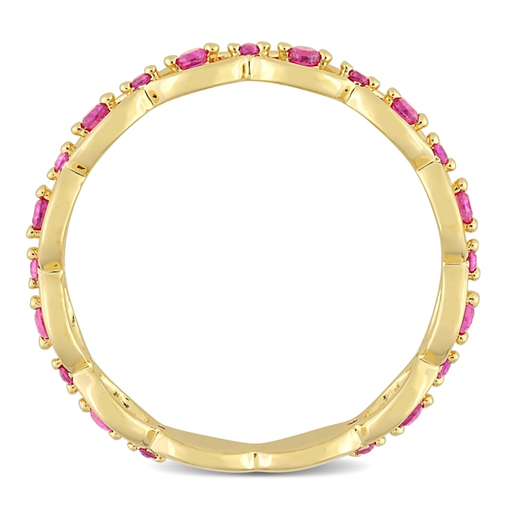 1/3 CT TGW Created Ruby Eternity Ring in Yellow Plated Sterling Silver