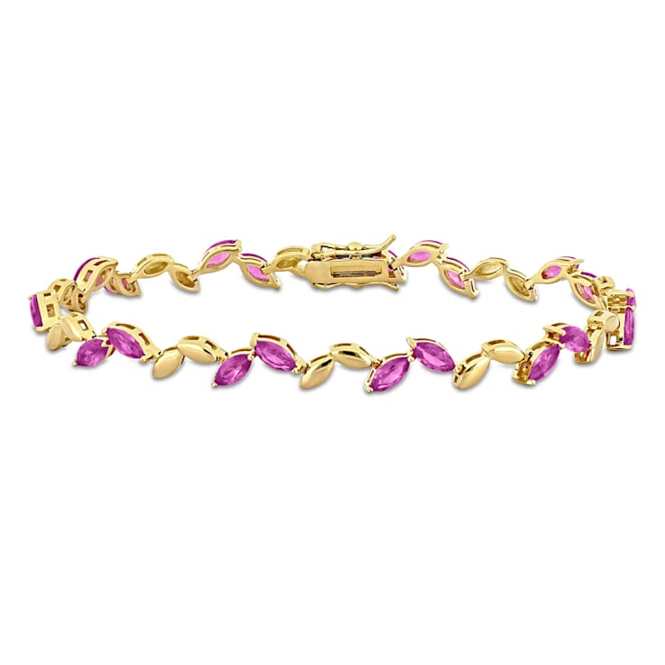 9 1/2 CT TGW Created Pink Sapphire Bracelet in Yellow Plated Sterling Silver