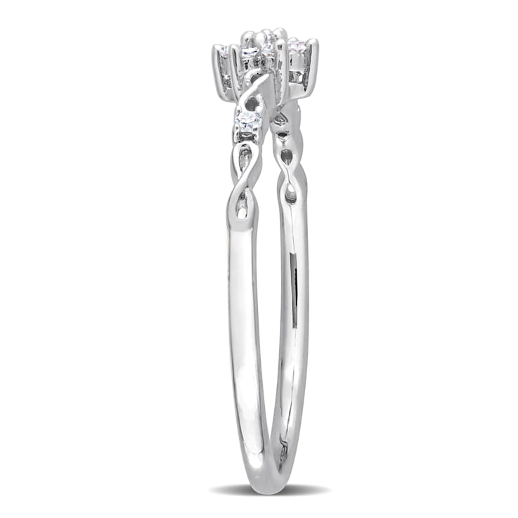 1/10 CT TW Diamond Floral Promise Ring in Sterling Silver