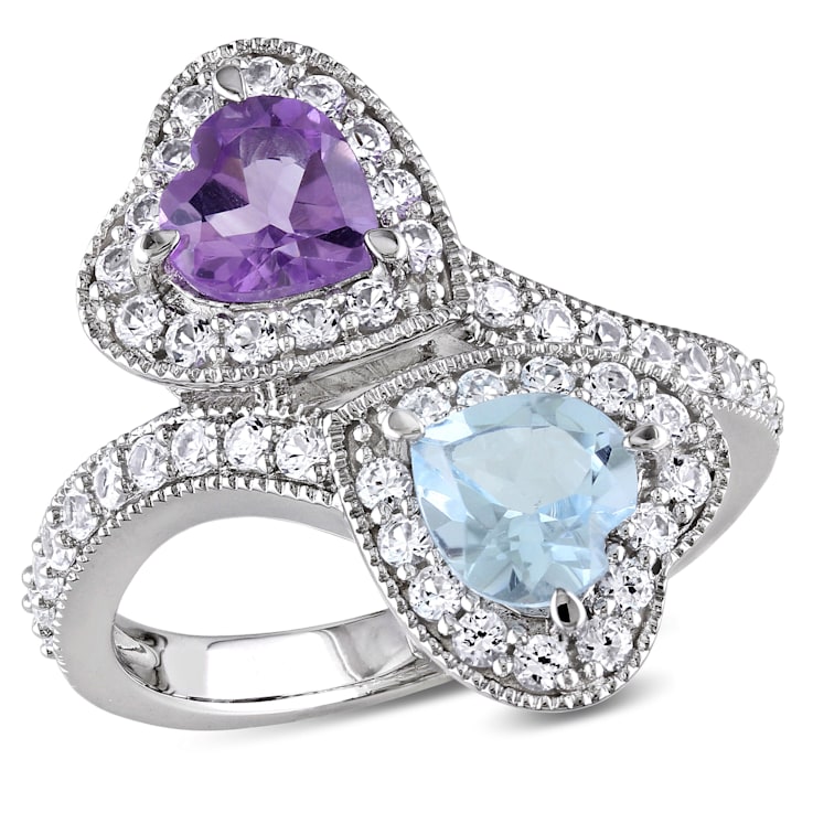 2 5/8 CT TGW Multi Gemstones Heart Twist Ring in Sterling Silver