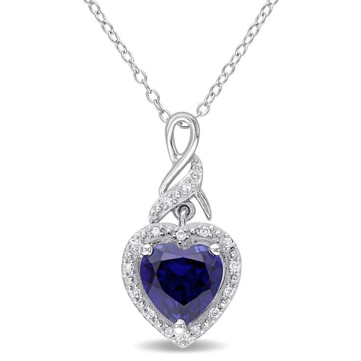 2 1/4 CTW Created Blue Sapphire and Diamond Accent Heart Twist Sterling
Silver Pendant with Chain