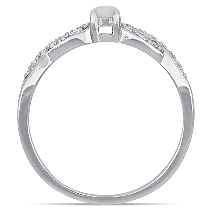 1/10 CT TGW Opal and Diamond Accent Infinity Ring in Sterling Silver