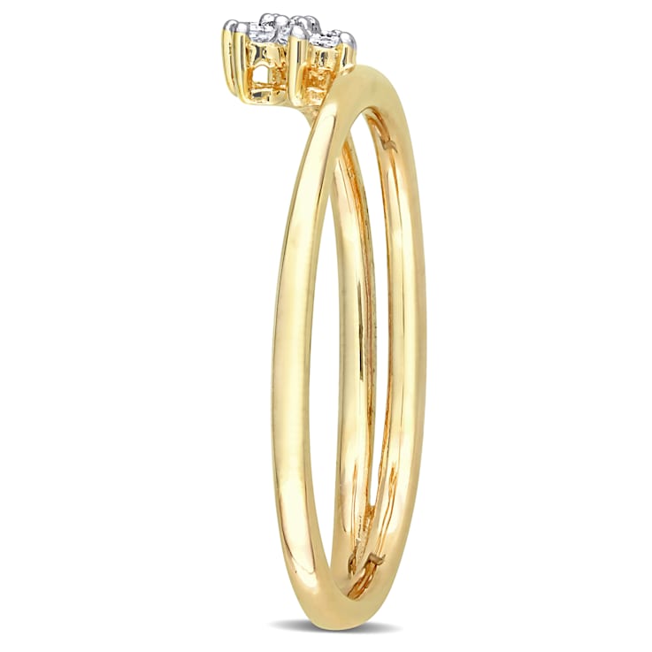 Diamond Accent Floral Promise Ring in 18K Yellow Gold Over Sterling Silver