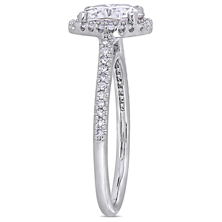 2 CT DEW Created Moissanite and 1/4 CT TW Diamond Engagement Ring in 14K
White Gold