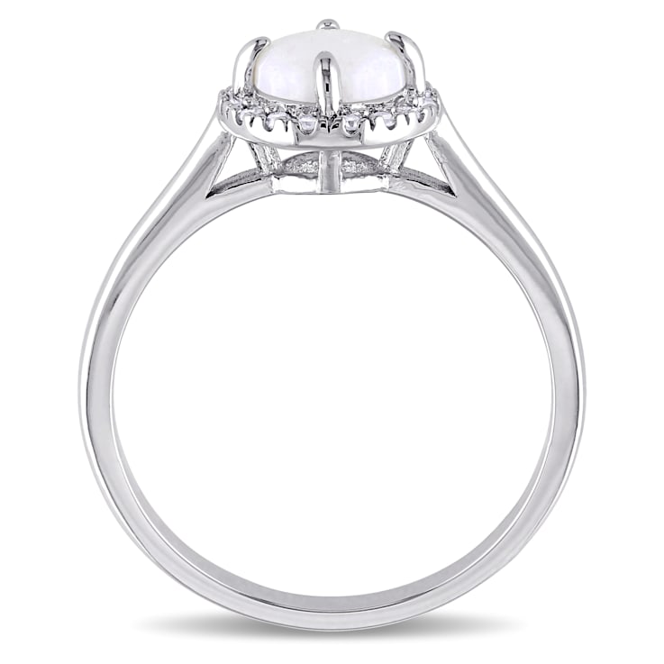 1/2 CT TGW Opal and 1/10 CT TW Diamond Halo Ring in Sterling Silver