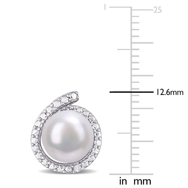 8-8.5MM Freshwater Cultured Pearl and Diamond Accent Halo Stud Earrings
in Sterling Silver