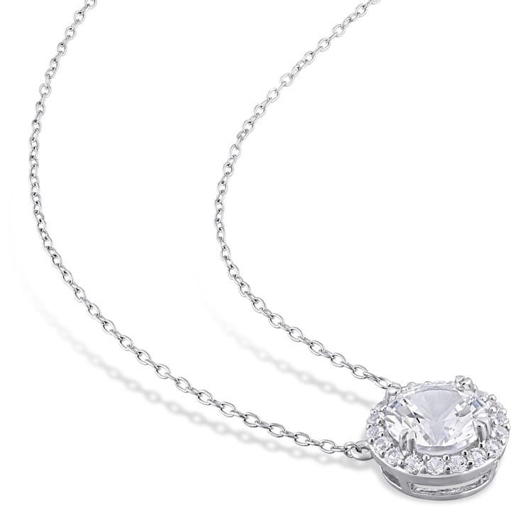2 3/4 CT TGW Created White Sapphire Solitaire Halo Drop Pendant with
Chain in Sterling Silver