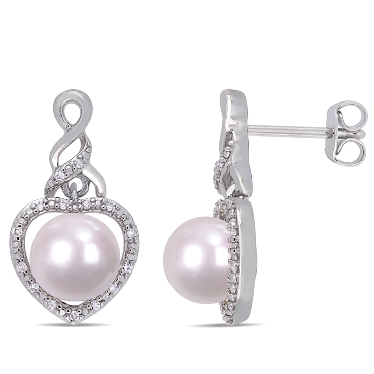 7-7.5 MM Freshwater Cultured Pearl and 1/10 CT TW Diamond Heart Drop
Earrings in Sterling Silver