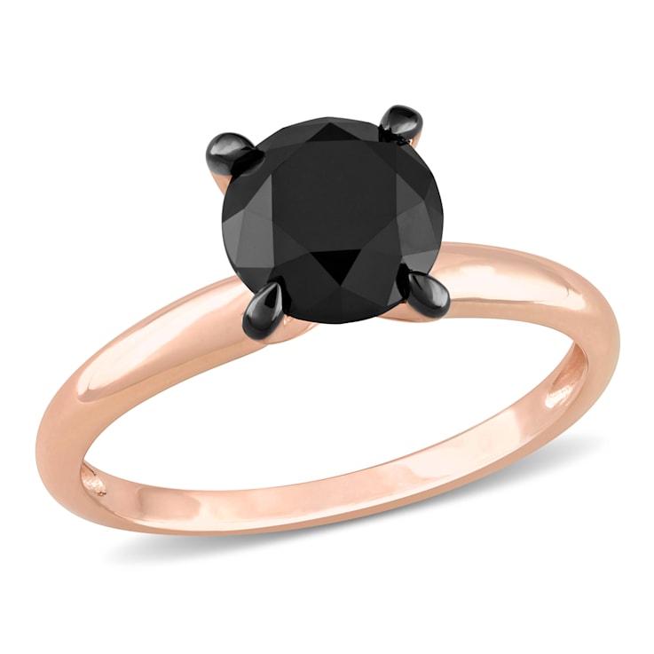2 ct Black Diamond Solitaire Engagement Ring in 10K Rose Gold