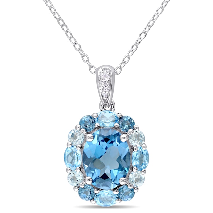 5 1/3 CT TGW London, Swiss, Sky Blue and White Topaz Floral Pendant with
Chain in Sterling Silver