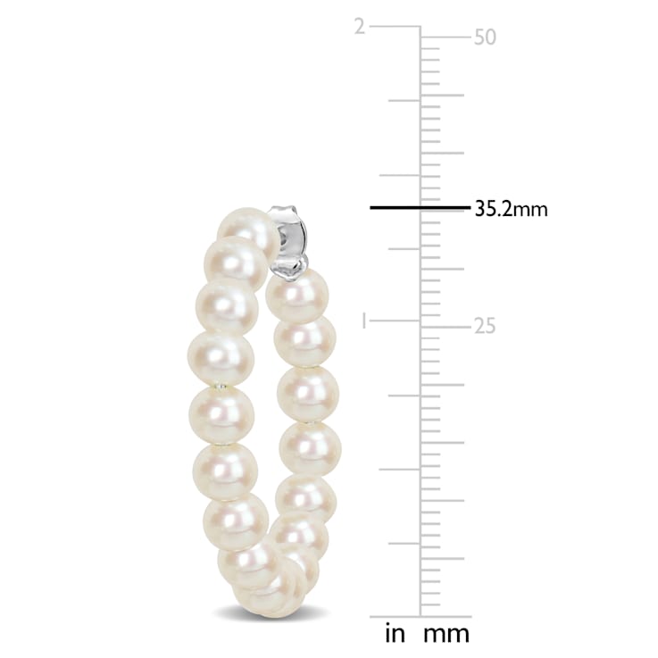5-5.5MM Freshwater Cultured Pearl Hoop Earrings in Sterling Silver