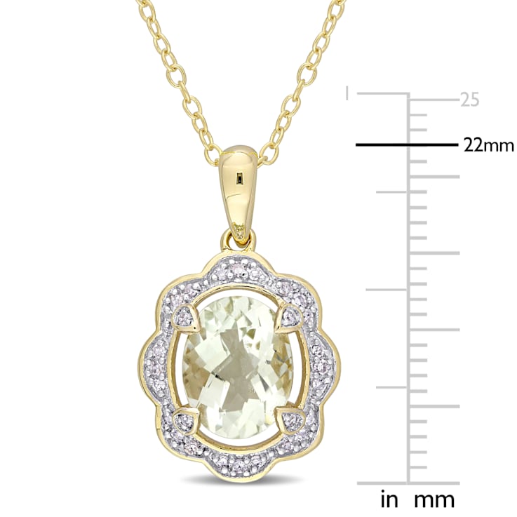 1 5/8 CT TGW Green Quartz and 1/10 CT TW Diamond Pendant with Chain in
Yellow Plated Sterling Silver