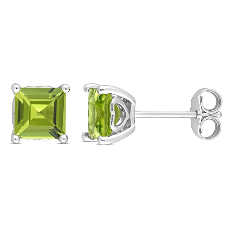 2 3/8 CT TGW Square Peridot Stud Earrings in Sterling Silver