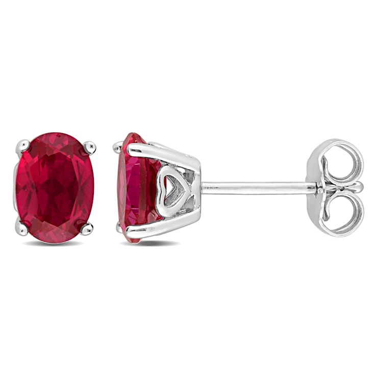 2 1/2 CT TGW Oval Created Ruby Stud Earrings in Sterling Silver