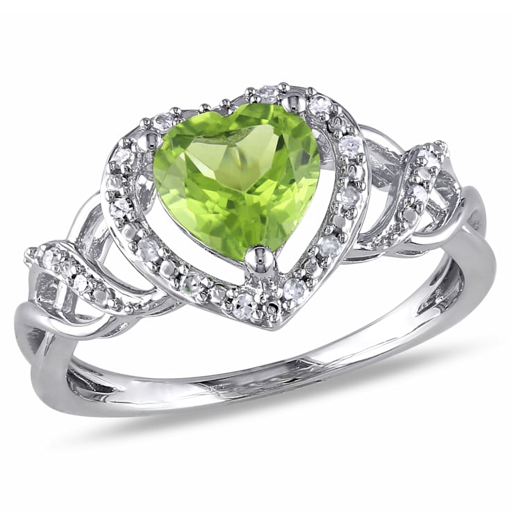1 1/3 CT TGW Peridot and 1/10 CT TW Diamond Heart Ring in