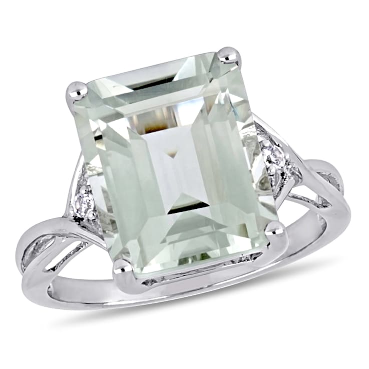 5 5/8 CT TGW Emerald Cut Green Quartz and White Topaz Twist Ring in
Sterling Silver