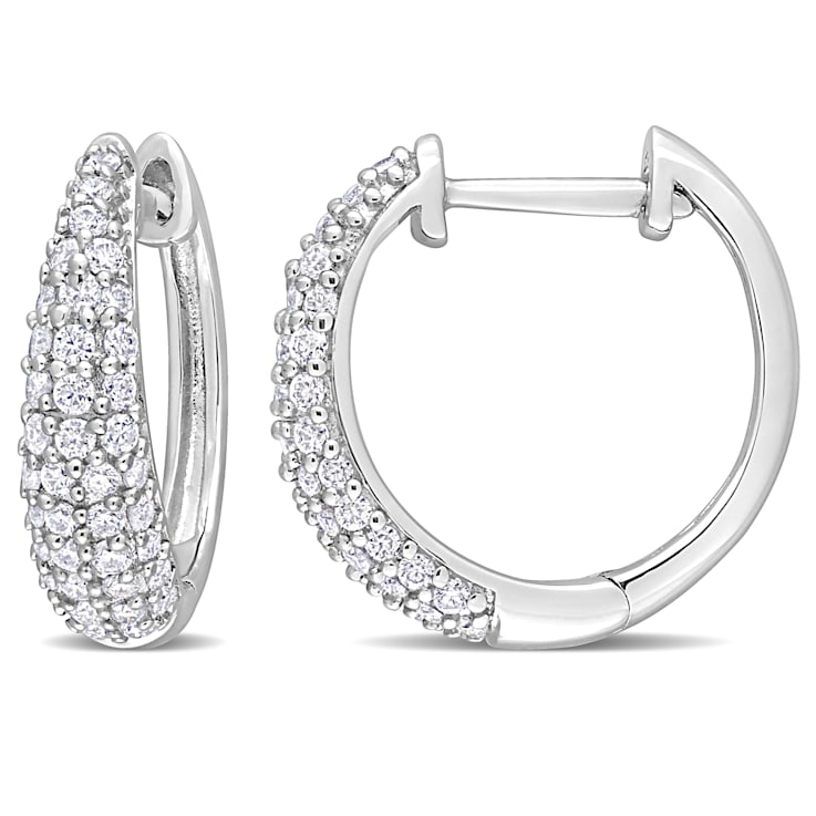 2/5 CT TGW Created Moissanite Hoop Earrings in Sterling Silver