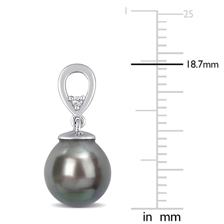 8-9MM Black Tahitian Cultured Pearl and White Topaz Drop Earrings in
Sterling Silver