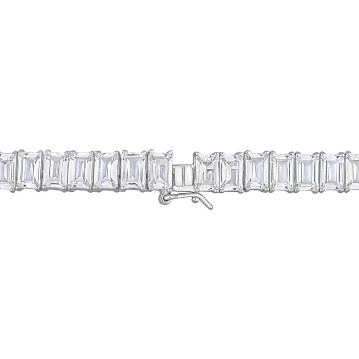 73 1/2 CT TGW Created White Sapphire Tennis Necklace in Sterling Silver