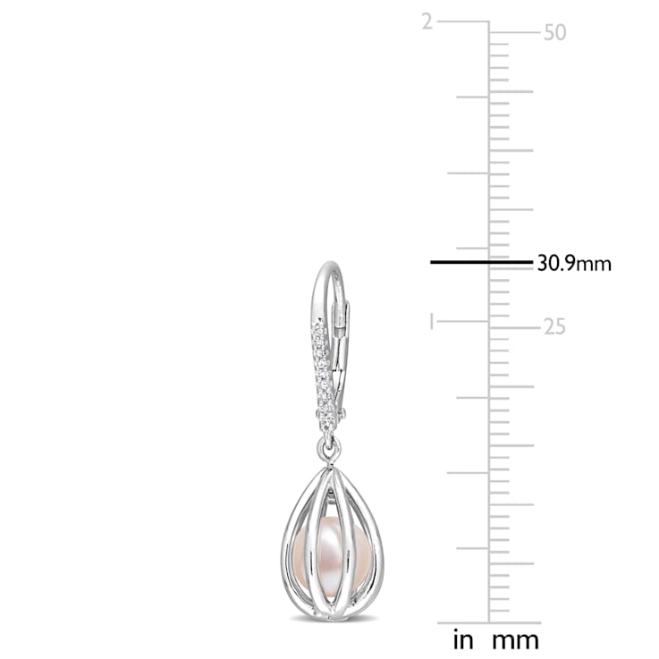 7-7.5 MM Freshwater Cultured Pearl and Diamond Accent Earrings in
Sterling Silver