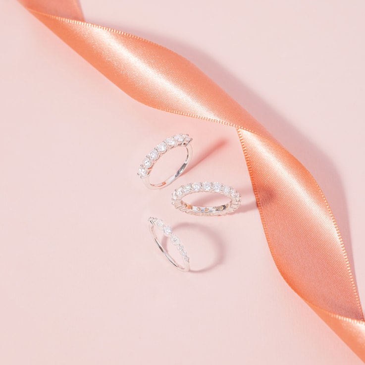 3/8 CT DEW Created Moissanite Semi-Eternity Ring in Sterling Silver