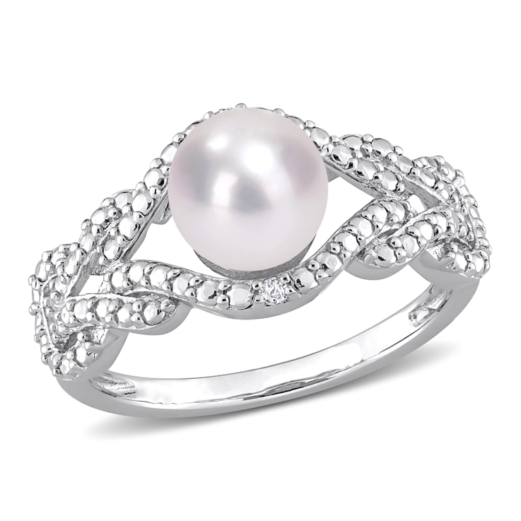 7-7.5MM Freshwater Cultured Pearl and Diamond Accent Infinity Ring in
Sterling Silver