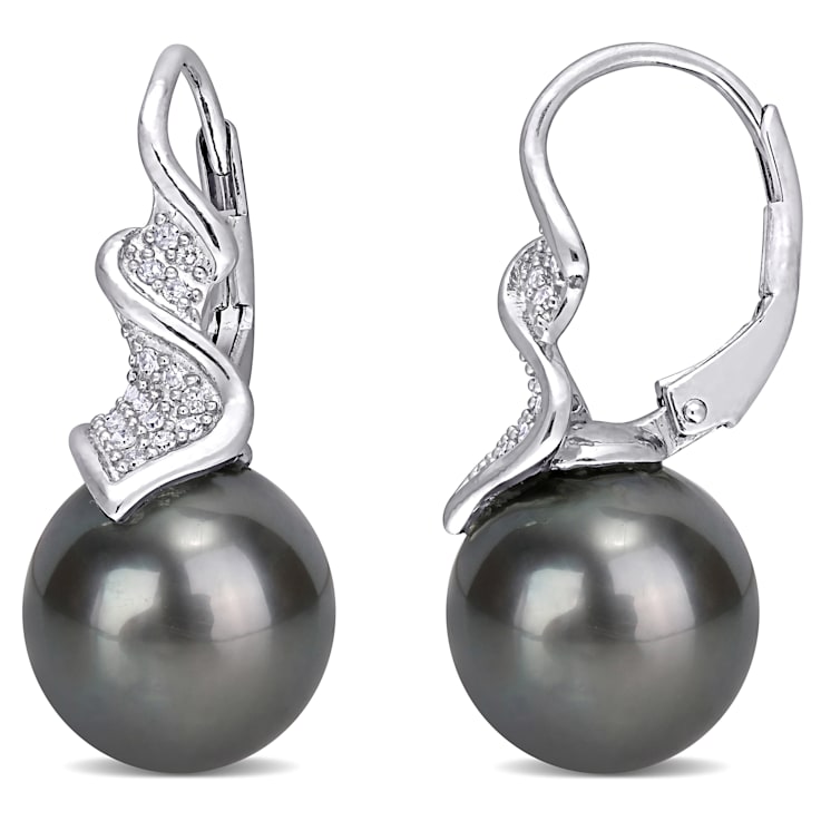 9-9.5MM Black Tahitian Cultured Pearl and 1/6 CT TW Diamond Leverback
Earrings in Sterling Silver