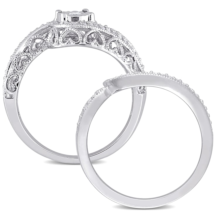 1/5 CT TW Diamond Vintage Bridal Set in Sterling Silver