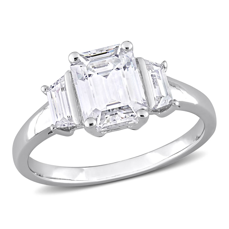 2 1/3 CT DEW Created Moissanite 3-Stone Engagement Ring in Sterling Silver