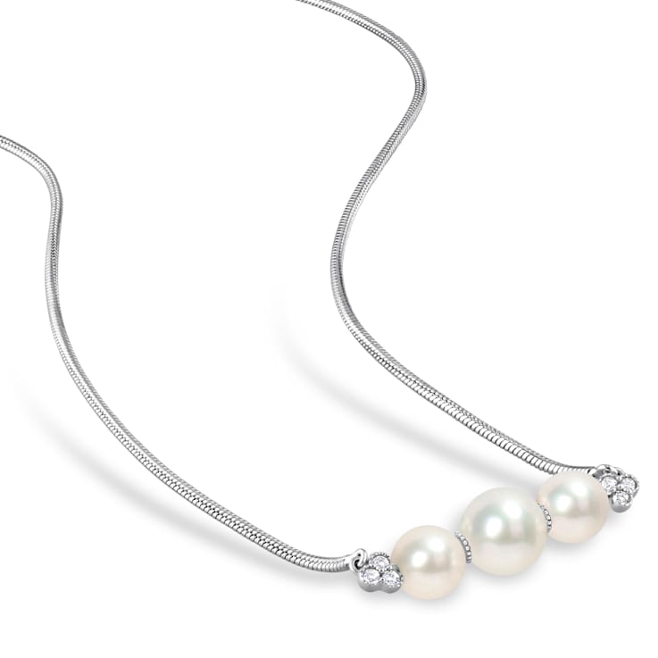 6-7.5MM Freshwater Cultured Pearl and 1/5 CT TGW Topaz Bar Necklace in
Sterling Silver