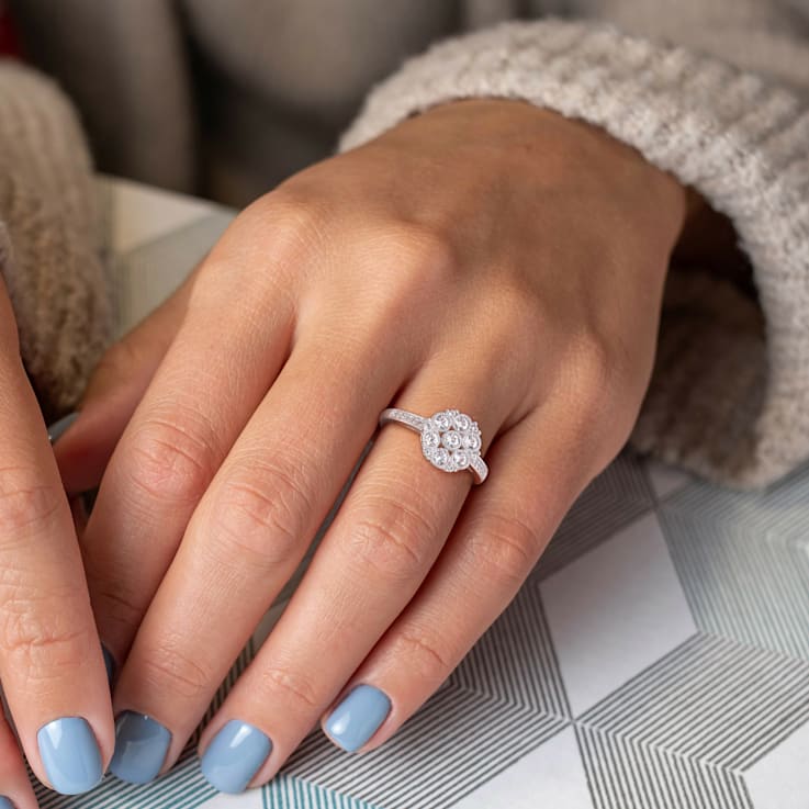 3/4 CT TGW Created White Sapphire Floral Ring in Sterling Silver