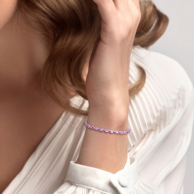 13 1/2 CT TGW Created Pink Sapphire Tennis Bracelet in Sterling Silver