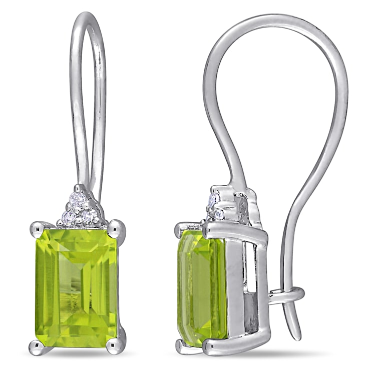 2 CT TGW Peridot and Diamond Accent Earrings in Sterling Silver