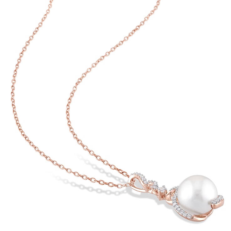 10-10.5MM Freshwater Cultured Pearl and 1/6 CT TW Diamond Pendant in
Rose Plated Sterling Silver